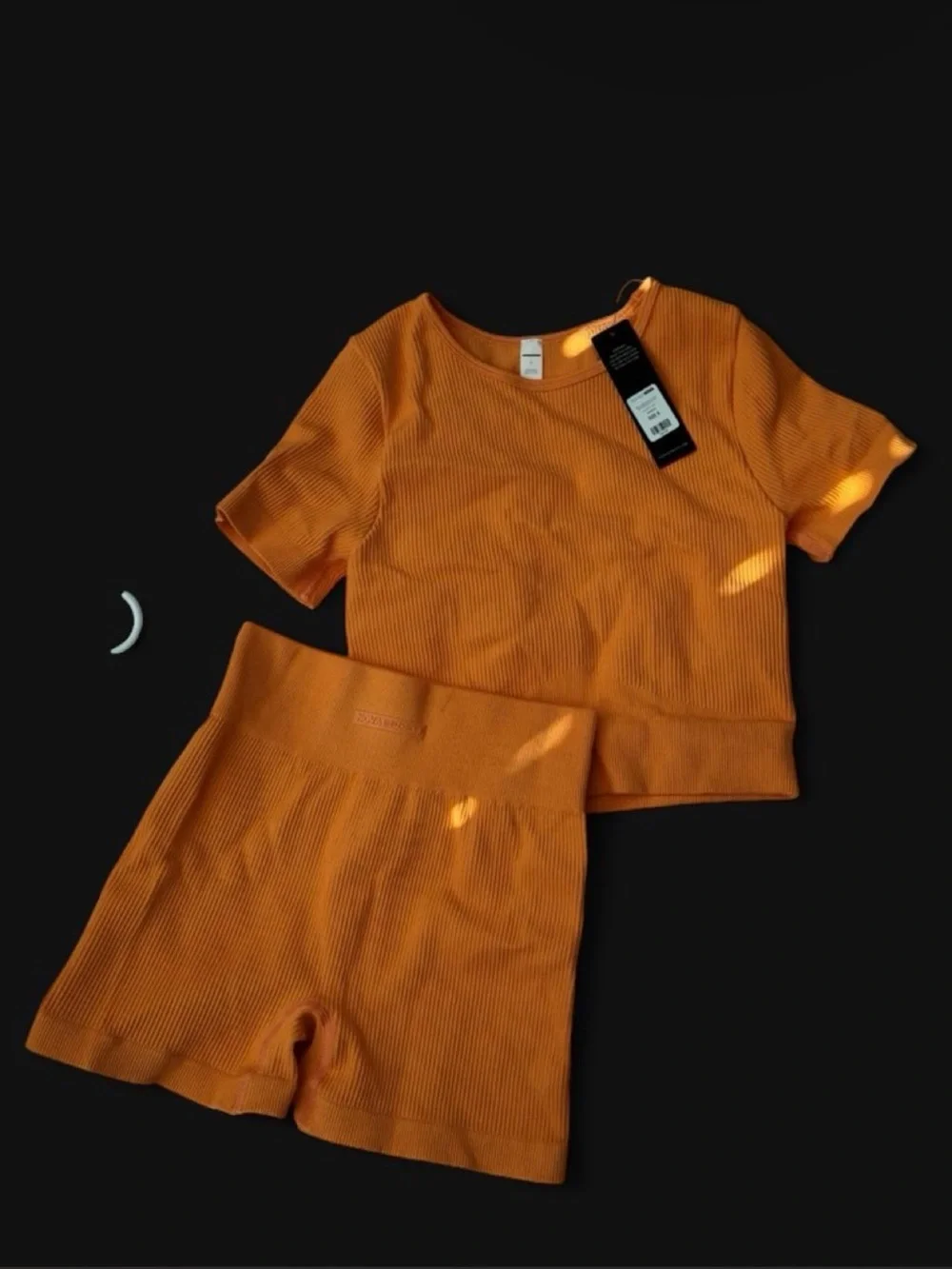 Orange ribbed crop top and shorts set